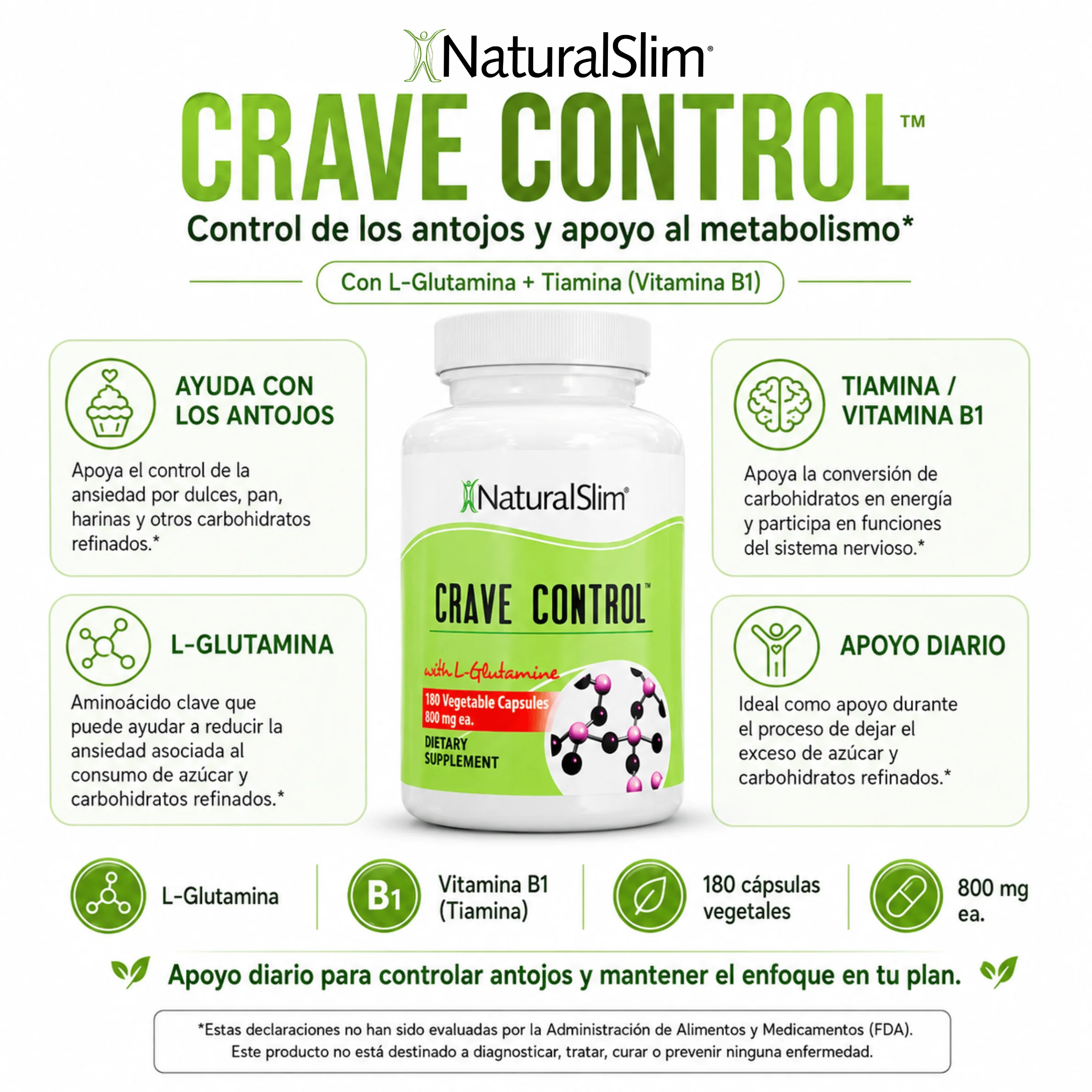 Crave Control™ | Control de los Antojos con L-Glutamina y Tiamina (Vitamina B1) - Image 3