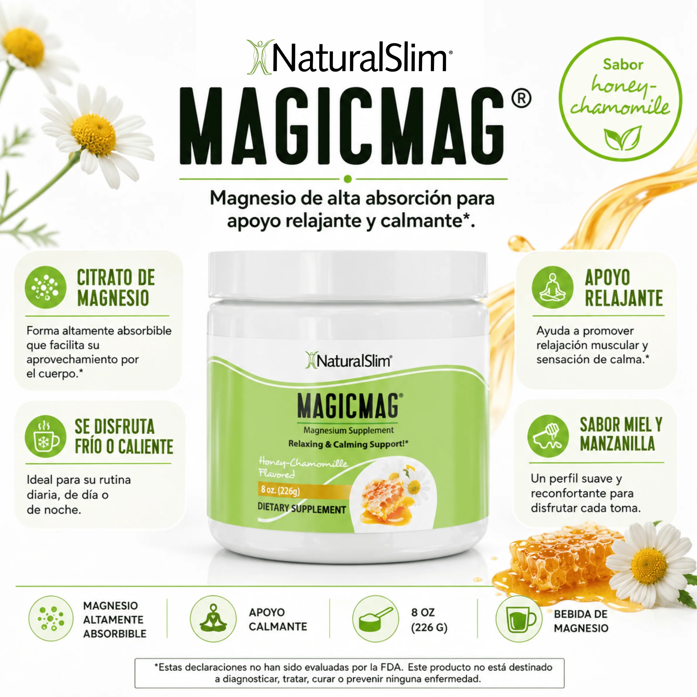 MagicMag® Honey-Chamomile (Miel y Manzanilla) Anti-Stress Drink | Bebida de Magnesio *Apoyo relajante y calmante - Image 3