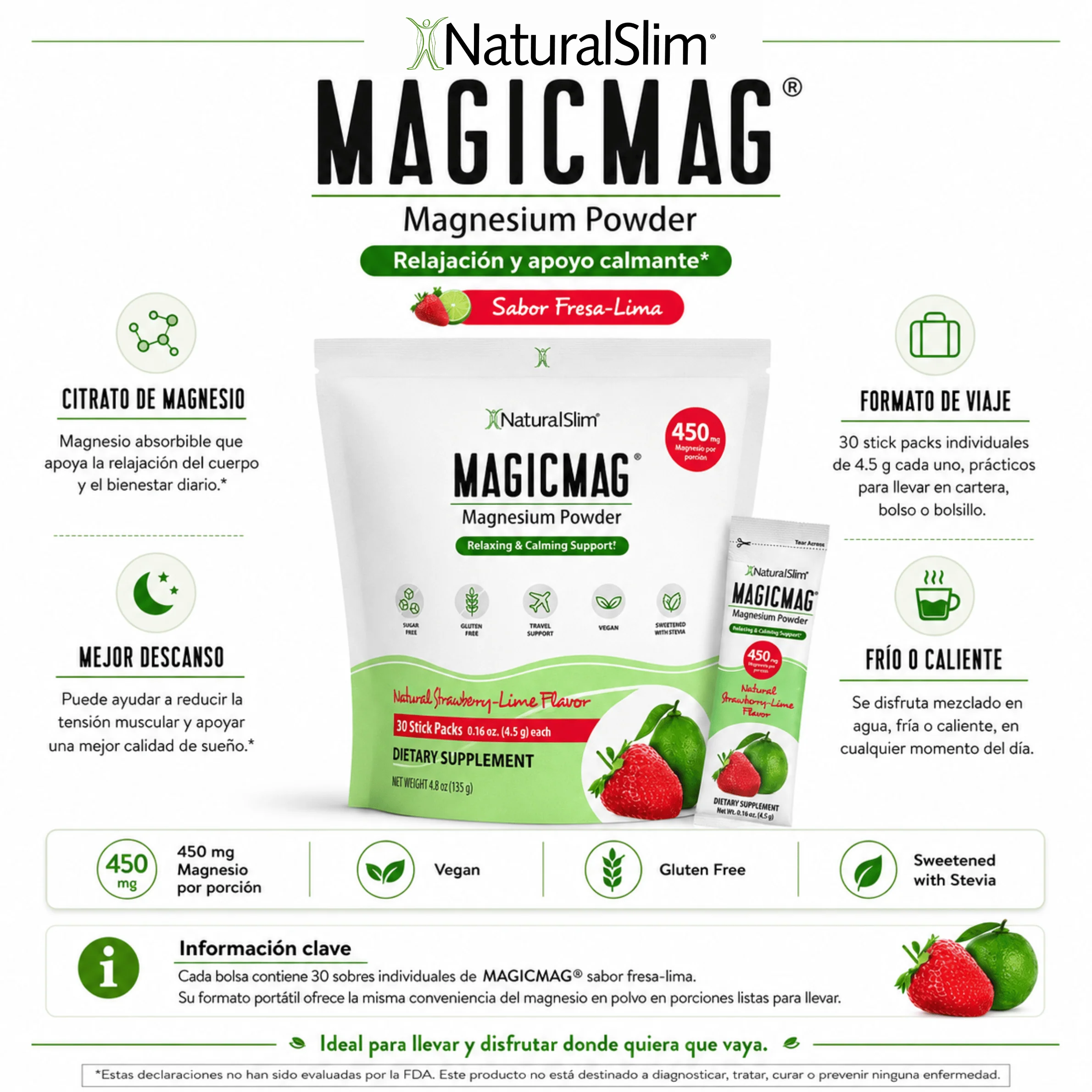 MagicMag® Stick Packs de 30 Unidades | Viaje-Travel | Fresa-Lima | Suplemento Citrato de Magnesio | Apoyo Relajante y Calmante* - Image 3