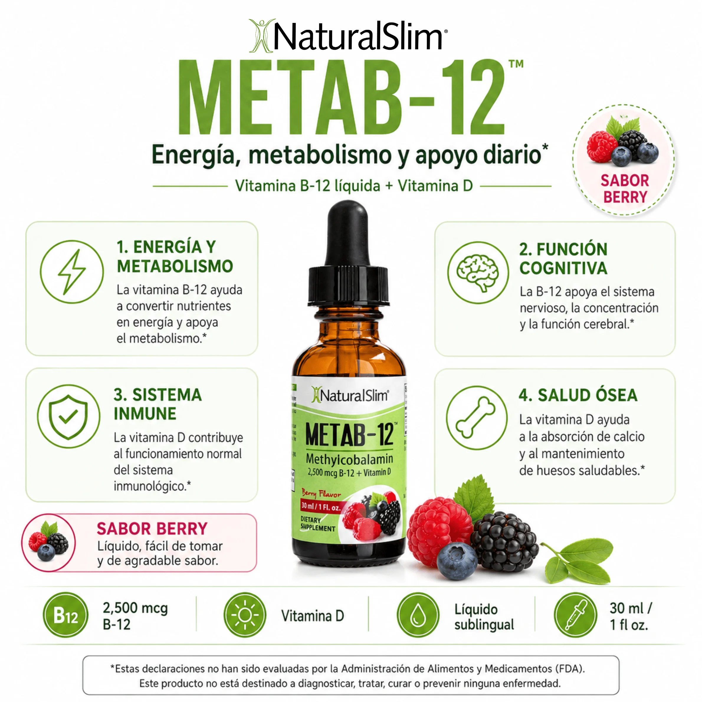 METAB-12® | Liquid Vitamin B-12 (methylcobalamin) + Vitamin D | Vitamina B-12 y D - Image 3
