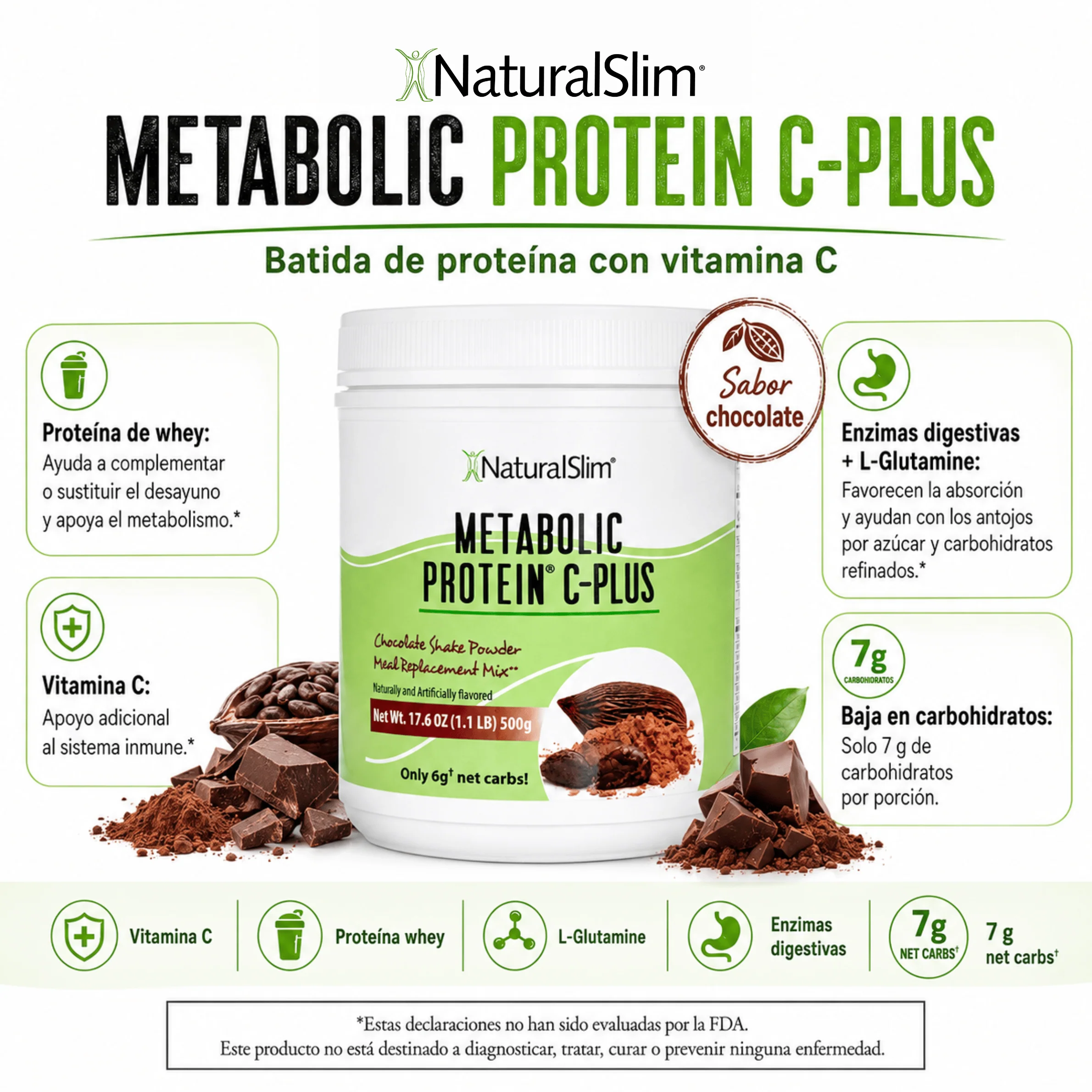 Metabolic Protein® C-Plus  Chocolate | Batida de proteína de “whey” reforzada con Vitamina C - Image 3