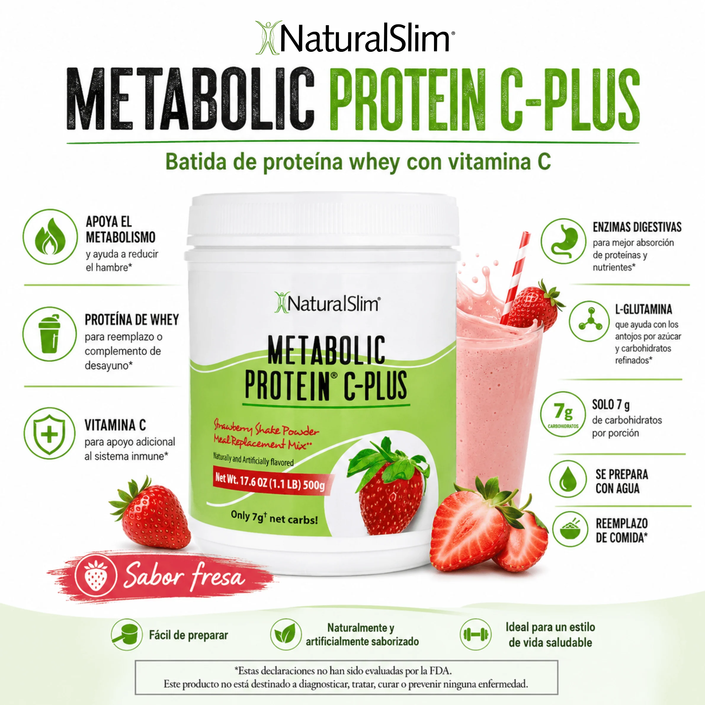 Metabolic Protein® C-Plus Strawberry | Batida de proteína de “whey” reforzada con Vitamina C de fresa - Image 3