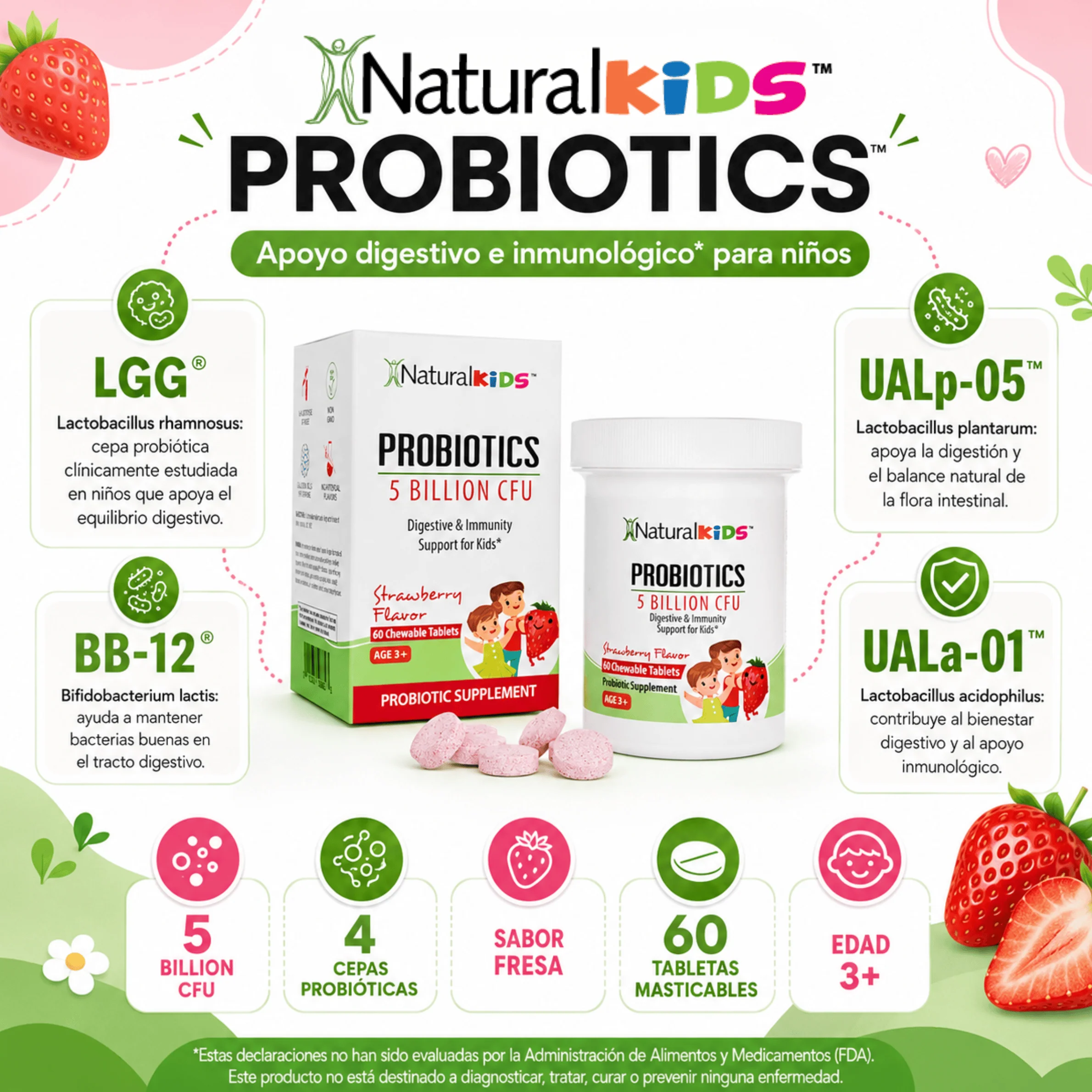 NaturalKids® PROBIOTICS™ | Probióticos masticable | Apoyo digestivo e inmunológico* para niños - Image 3